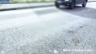 Hot blonde slut spread legs and poops on the road side