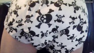 Panty pooping in new shorts