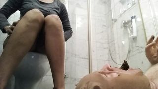 Hot ass babe pooped in the mouth of her slave