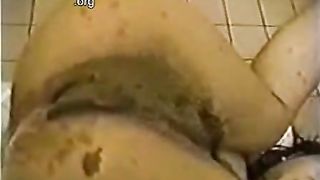 Korean babe with hairy pussy poops for herself
