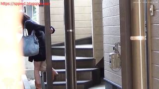 Japanese chick caught pooping in front of house