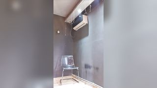 Pretty skinny shaved pussy babe fingering and pooping