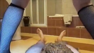 Slutty wife in stockings pooping on her hubby