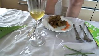 German housewife pooping breakfast