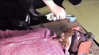 Girl feeding slave with heavy shit