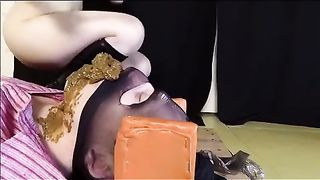 Girl feeding slave with heavy shit