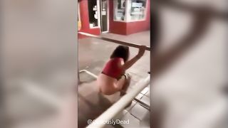 Cheeky girl  pooping in the streets