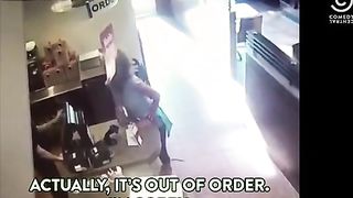Angry girl shit in restaurant