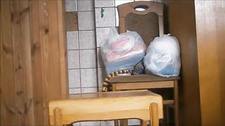 Girl shitting enema and diarrhea from a chair