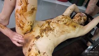 Skinny Japanese girl takes scat throat fuck