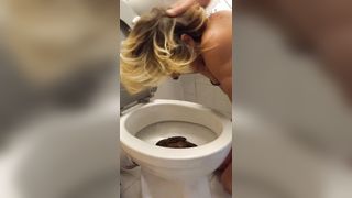 Blonde eating shit from toilet