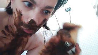 Ugly milf playing with shit covered baseball