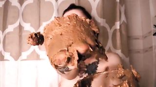 Glass full of chocolate shit for sexy babe