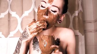 Glass full of chocolate shit for sexy babe