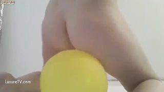 Cute hot chick pooping on the acrobatic ball