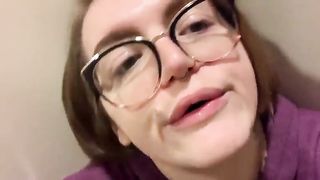 Amateur office girl in glasses playing with Anal Prolapse