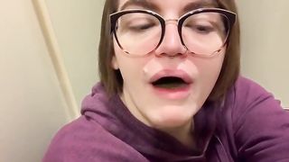 Amateur office girl in glasses playing with Anal Prolapse