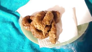 Lusty babe with smooth ass pooping on the floor