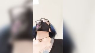 Amateur chick in mask pooping in the toilet