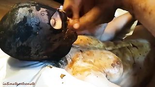 sexy slave fingered while giving scat blowjob