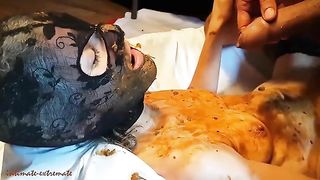 sexy slave fingered while giving scat blowjob