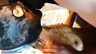 sexy slave fingered while giving scat blowjob