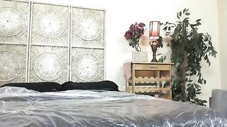 Gorgeous brunette babe poop on the bed