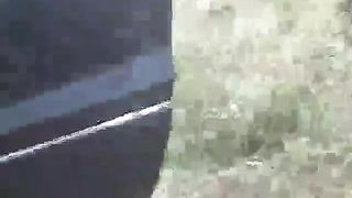Fat lady pissing and pooping outdoor
