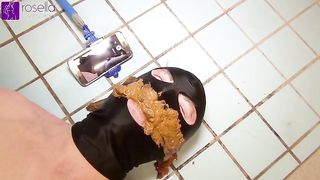 Two slutty mistresses pooping on the slave