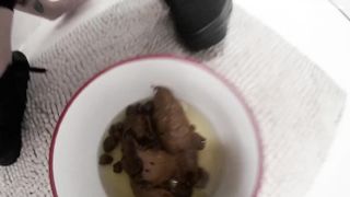 Lady is enjoying fresh turd meal