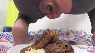 Scat fetish babe pooping in the rice plate