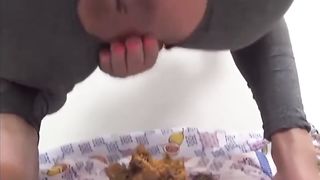 Scat fetish babe pooping in the rice plate