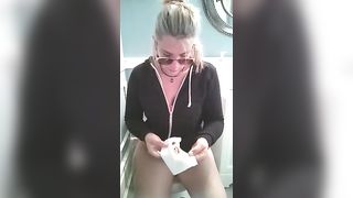 Hot blonde pooping in the toilet