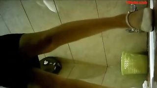 Asian girl squats and pisses in public toilet spy cam