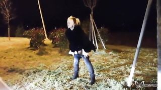 Beautiful and sexy blonde woman peed