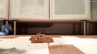 Cute shaved pussy gal and hot sticky poop