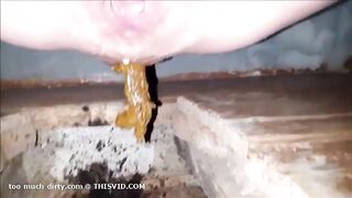 Cute girl shitting in a dirty toilet