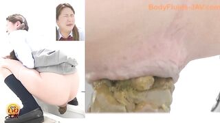 Schoolgirl squats and shits in the toilet while crying
