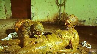 Smearing and sucking cock while covered in cowshit