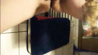 Big lady shitting in a jar