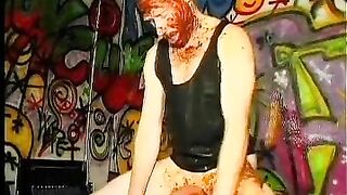 Dirty dude pooping on her lover