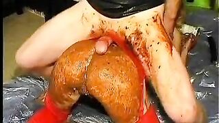 Dirty dude pooping on her lover