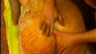 Mature lady in piss and scat group sex