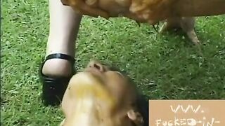 Dirty mature lady enjoying poop on her face