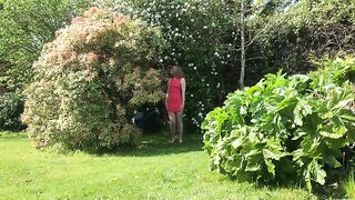 Garden poop from mature lady