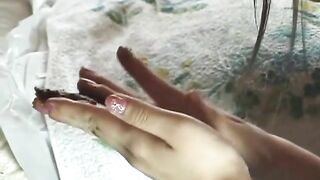 Beautiful brunette Japanese babe dropping shit