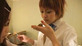 Japanese lovely teen lesbians in scat