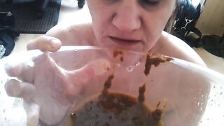 Mature wife is ready for eating chocolate shit