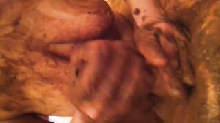 Heavily poop covered wife giving hot blowjob