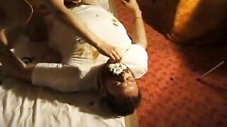 Nasty maid pooping on her owner